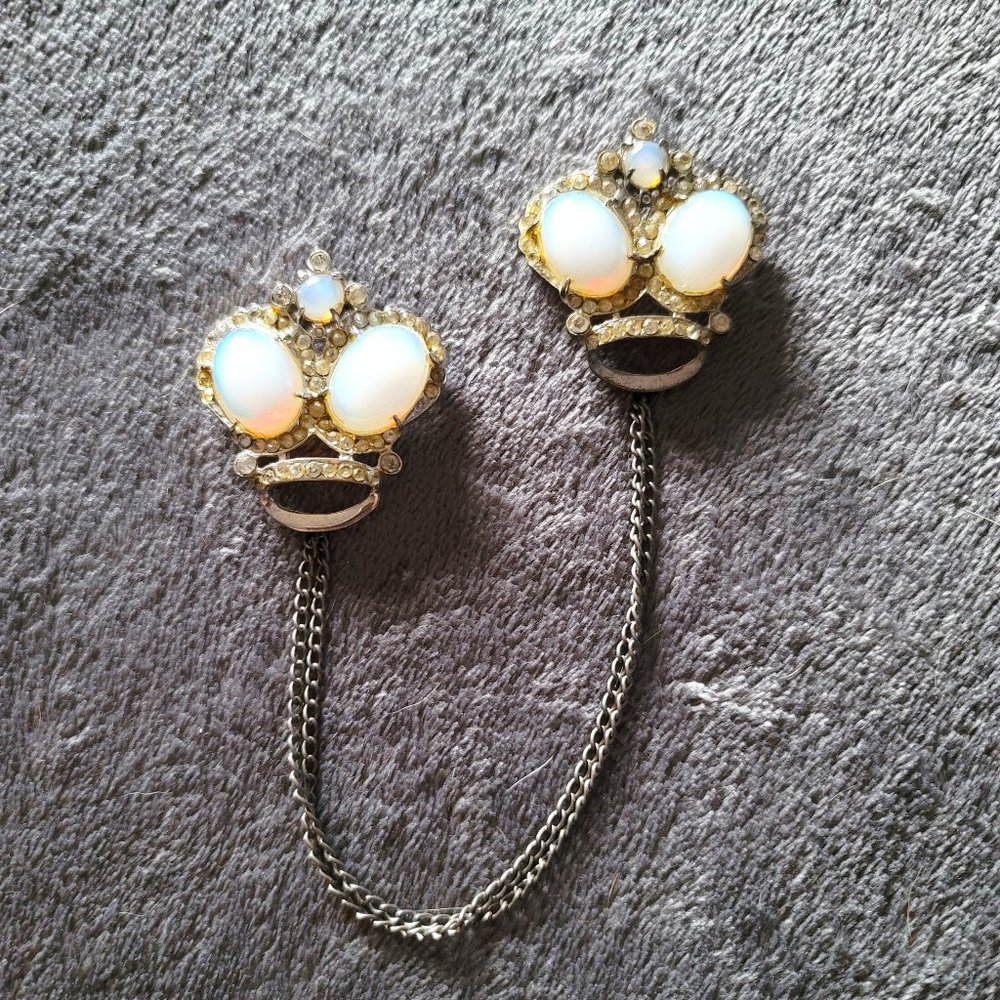 Antique, Art Deco, Sterling, Moonstone, Rhinestone, Jelly Belly Brooch